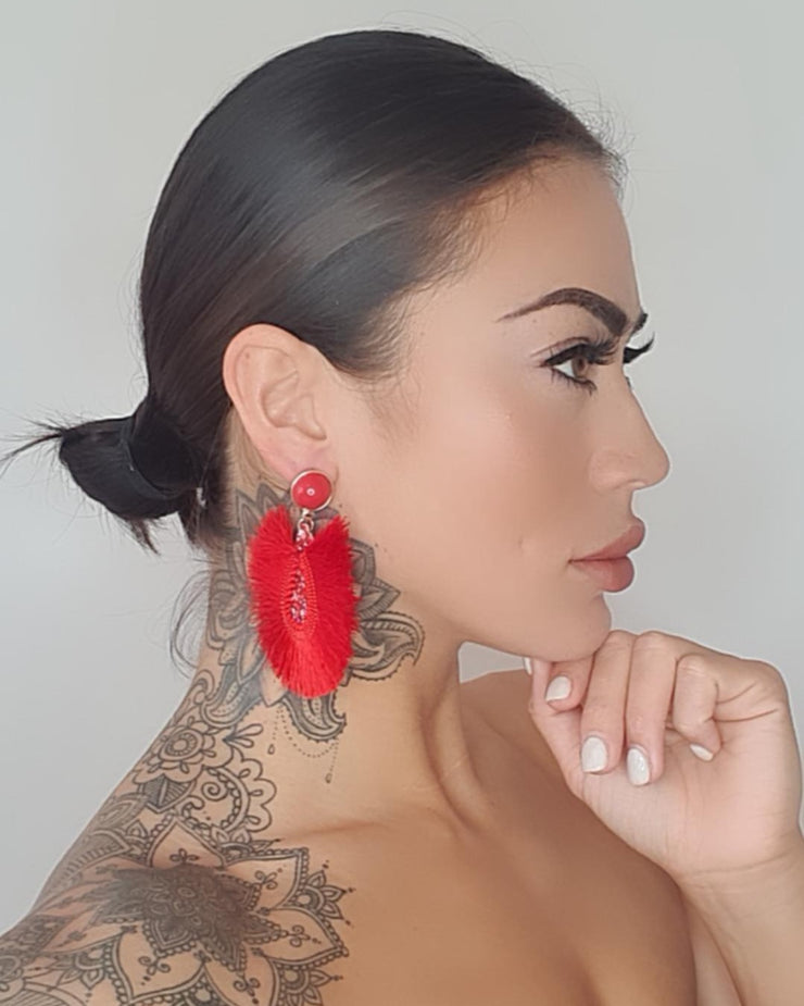 Red Glitter Teardrop Tassel Earrings - Ultra-Glam Edition