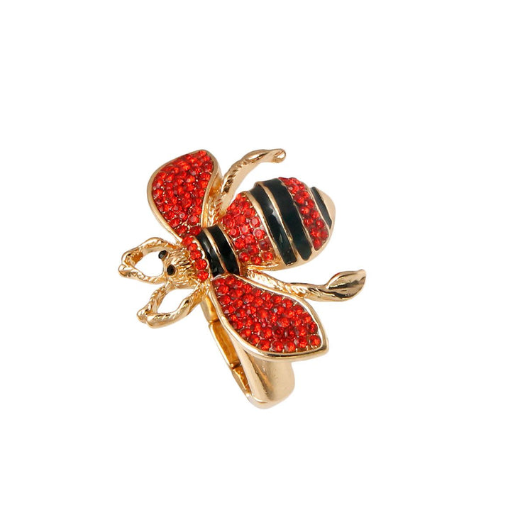 Red Rhinestone Bee Ring - Ultra-Glam Edition
