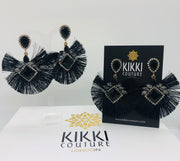 New - Rhinestone Black Tassel Drop Earrings - Ultra-Glam Edition