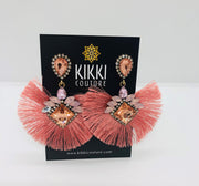 New - Rhinestone Coral Tassel Drop Earrings - Wedding Edition - Ultra-Glam Edition
