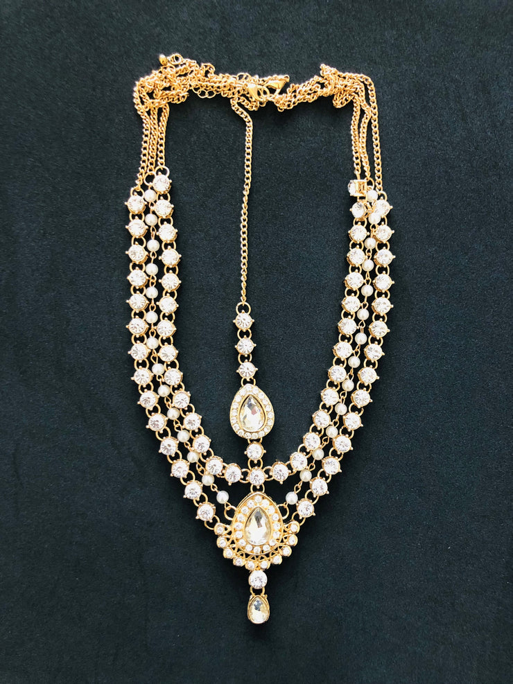 Rhinestone Pearl layered Head Chain - Wedding Edition - Body Jewellery - Ultra-Glam