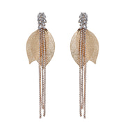 Rhinestone Leaf Tassel Earrings - Ultra-Glam Edition