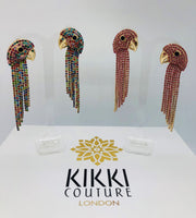 New - Rhinestone Parrot Head Tassel Earrings - Holiday Edition - Ultra-Glam Edition
