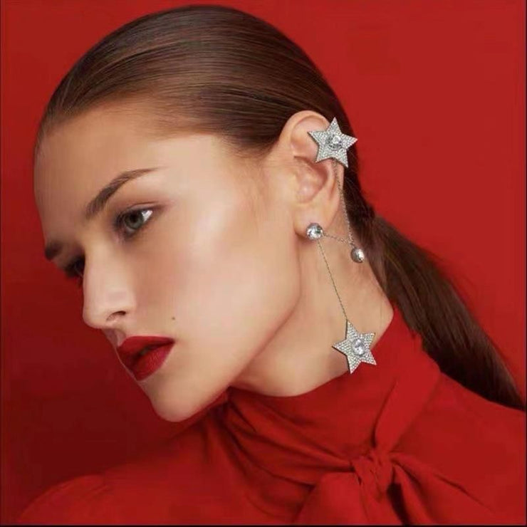 Rhinestone Star Chain Ear Cuff Earrings - Ultra-Glam Edition
