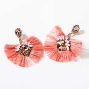 New - Rhinestone Coral Tassel Drop Earrings - Wedding Edition - Ultra-Glam Edition