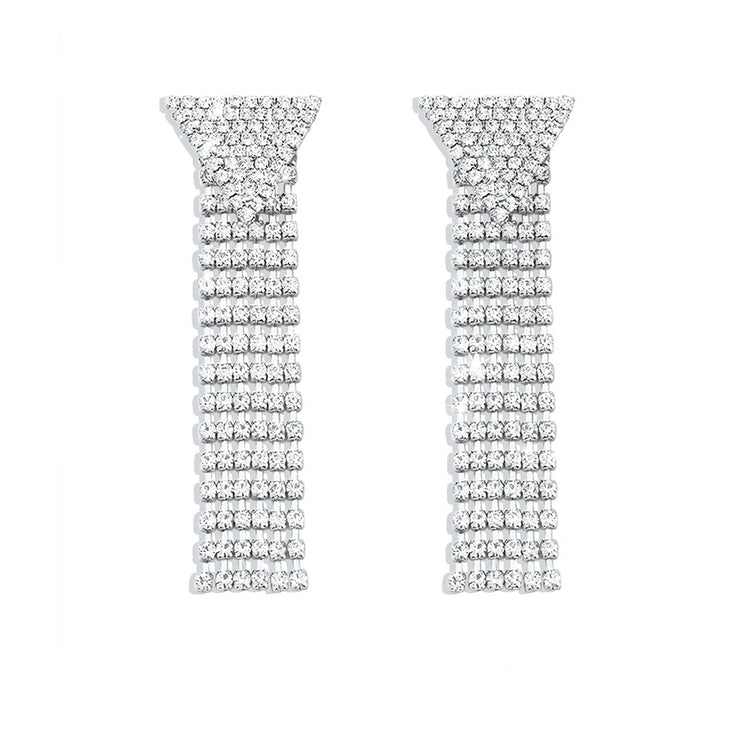 New - Rhinestone Triangle Stud Tassel Earrings - Ultra-Glam Edition - Holiday Edition - Wedding Edition