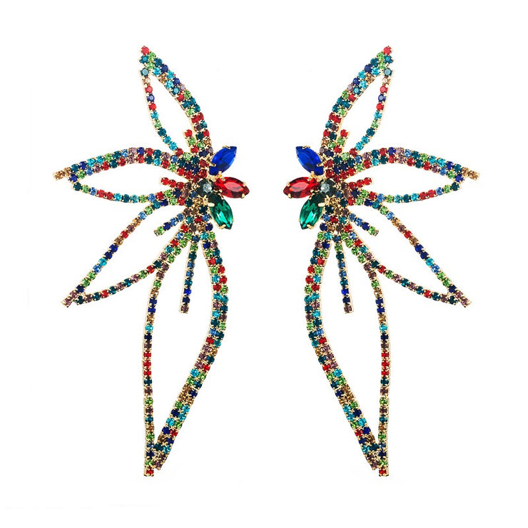 Rhinestones Flower Statement Stud Earrings - Holiday Edition - Ultra-Glam Edition - Wedding Edition