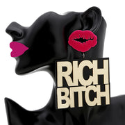 Rich Bitch Letter Drop Earrings - Ultra Glam Edition