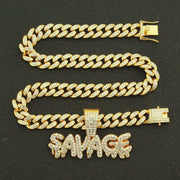 New - SAVAGE Letter Pendant Cuban Link Gold Chain Necklace - Drag King Edition - Ultra-Glam Edition