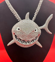 New - Shark Silver Chain Pendant Necklace - Drag King Edition - Ultra-Glam Edition