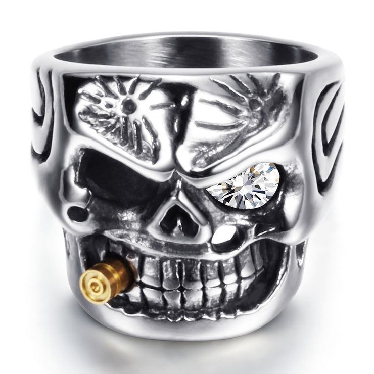 New - Silver Bullet Tooth Skull Ring - Drag King Edition