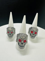 New - Silver Red Eye Skull Ring - Drag King Edition