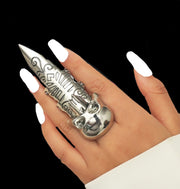 New - Silver Skull Full Finger Amour Ring - Ultra-Glam Edition