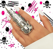 New - Silver Skull Full Finger Amour Ring - Ultra-Glam Edition