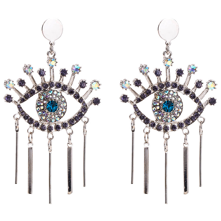 Silver Crystal Evil Eye Drop Earrings - Ultra-Glam Edition - Kikki Couture
