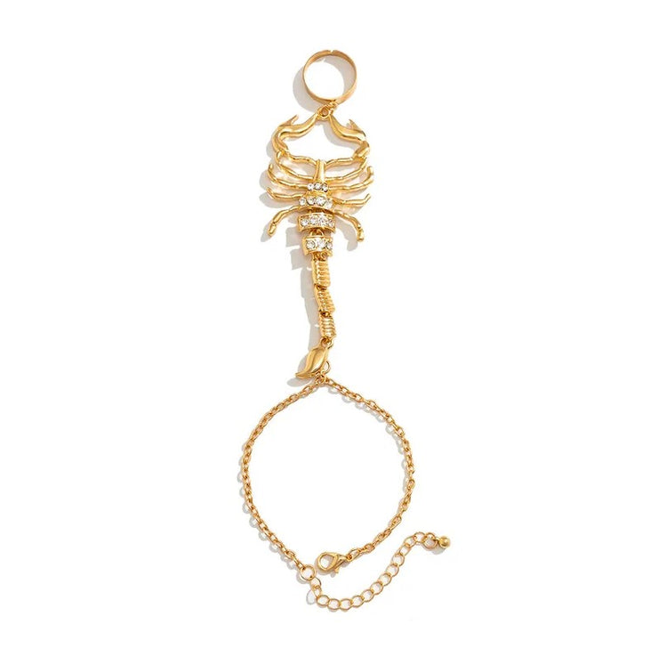 New - Crystal Scorpion Ring Chain Bracelet - Ultra-Glam Edition - Body Jewellery