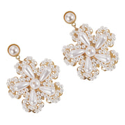 Statement Gold Colour Pearl Flower Drop Earrings - Wedding Edition - Kikki Couture
