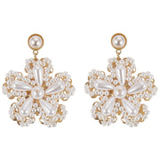 Statement Gold Colour Pearl Flower Drop Earrings - Wedding Edition - Kikki Couture