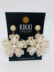 Gold Pearl Flower Drop Earrings - Wedding Edition - Ultra-Glam Edition