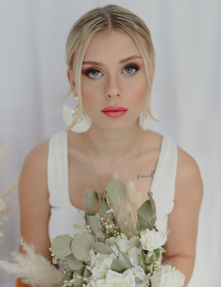 New - Rhinestone White Tassel Drop Earrings - Wedding Edition - Ultra-Glam Edition