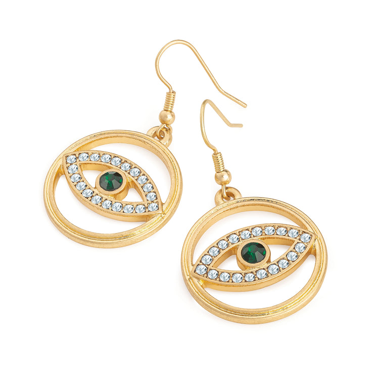 Gold Crystal Evil Eye Earrings - Holiday Edition - Kikki Couture