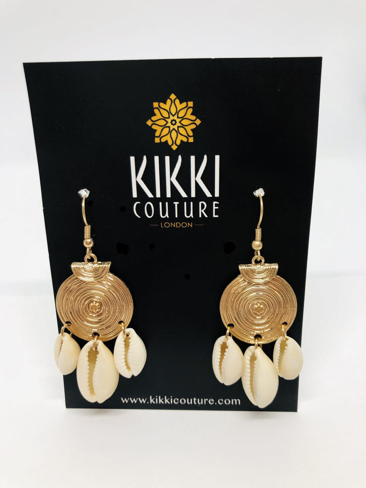 Gold Disc Shell Drop Earrings - Holiday Edition