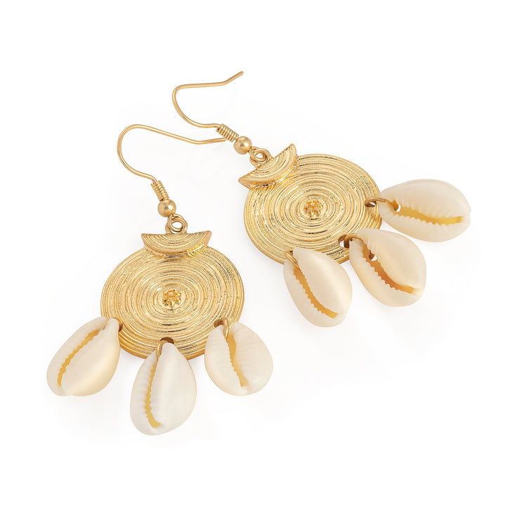 Gold Disc Shell Drop Earrings - Holiday Edition - Kikki Couture